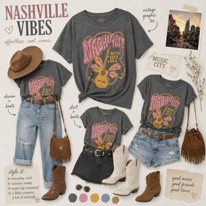 Nashville Music City USA Graphic Tee XXL  Pink Orange Country Western T-Shirt